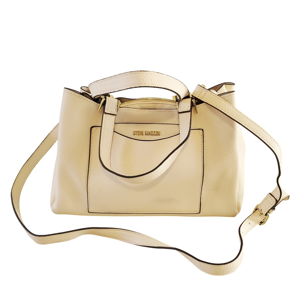 Steve Madden Cream Pebbled Satchel Crossbody Bag Gold Hardware Triple Compartmen